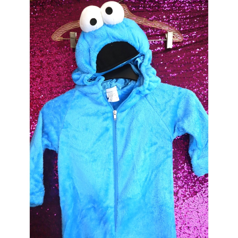 Cookie Monster PJ Costume 4-6 Kids Sesame Street Plush Halloween One Piece